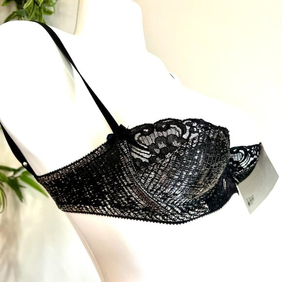 Vintage Lily of France NWT Demi Lace Bra in Metallic Silver and Black Lace - Picture 2 of 15
